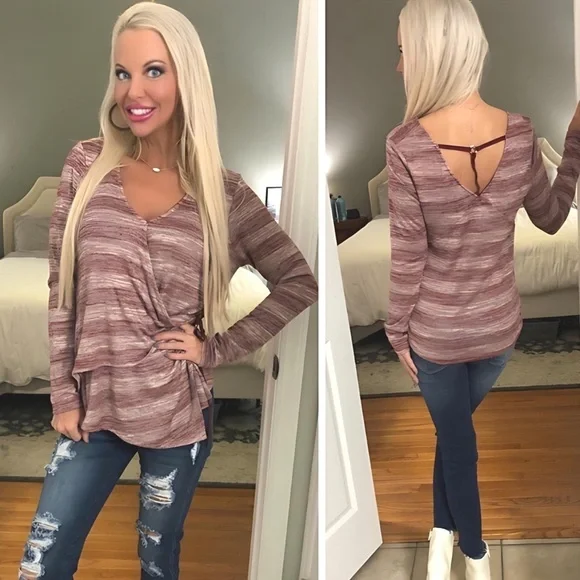 LAST 1! Burgundy Wrap Detail Asymmetric Tunic! - Picture 1 of 2